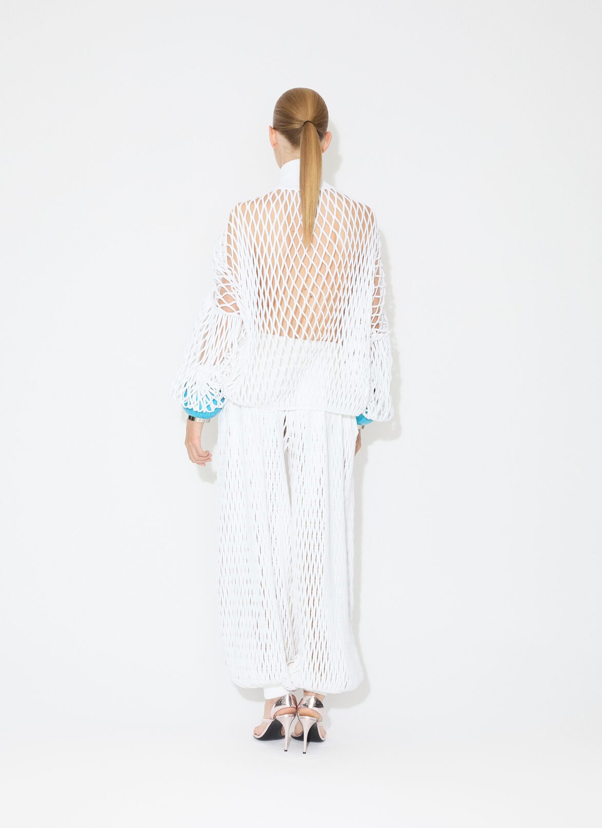 MACRAMÉ KNIT BALLOON PANTS ALAÏA WHITE MACRAMÉ KNIT BALLOON PANTS